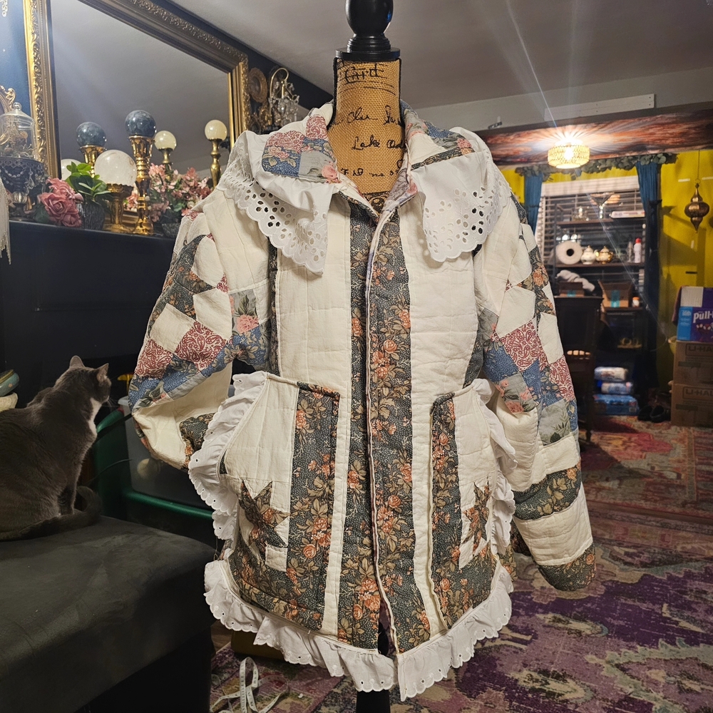 Handmade Quilted Puffer Jacket with High Collar